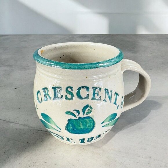 1998 La Crescent Mn Stoneware Pottery Coffee Mug Cup Gray Green Glaze Signed - Picture 1 of 16